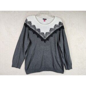 Vince Camuto Women's Lace Trim V Neck Sweater Size 2X